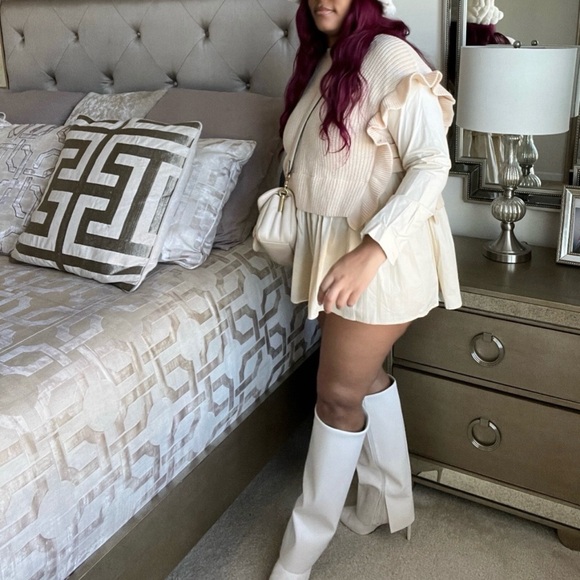 Cream Ruffle Sweater Dress - Picture 4 of 4